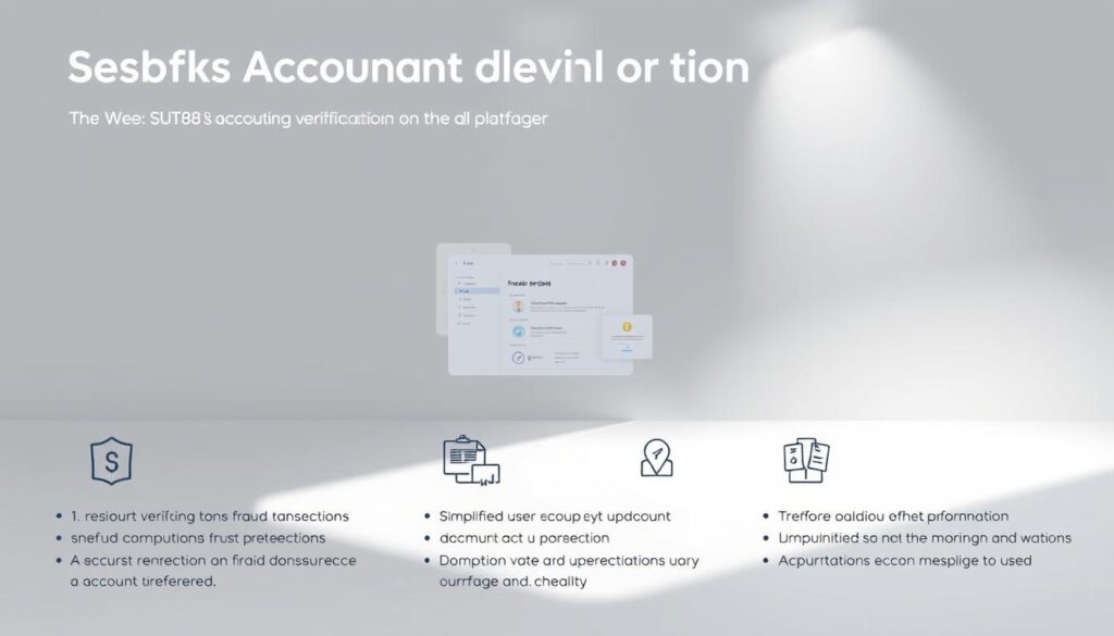 A detailed illustration of the benefits of account verification on the SUT88 platform. A modern, minimalist design showcasing key advantages in a clean, informative manner. The foreground features sleek icons and graphical elements representing secure transactions, fraud prevention, and compliance. The middle ground depicts a simplified user interface with verification steps, while the background conveys a sense of trust and reliability through a soft, muted color palette. Lighting is soft and directional, creating depth and highlighting the critical information. The overall mood is professional, elegant, and designed to educate and reassure the user.