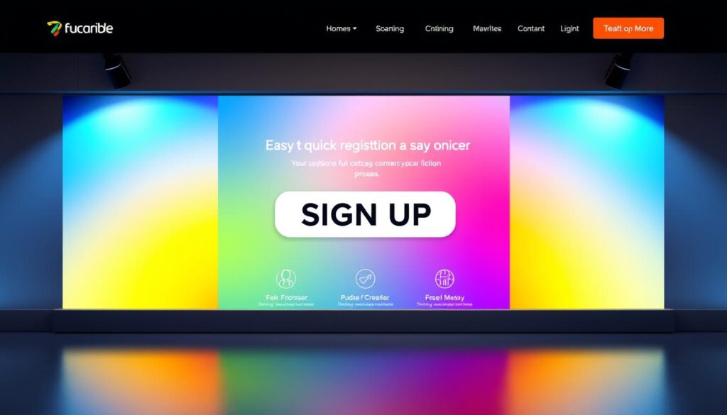 A modern and minimalist web page layout with a clean, sleek design. The foreground features a prominent call-to-action button labeled &quot;ĐĂNG KÝ SUT88 NGAY&quot; against a vibrant, gradient background. In the middle ground, there are simple icons and infographic elements illustrating the quick and easy registration process. The background showcases a subtle pattern or texture, conveying a sense of professionalism and trustworthiness. The overall scene is well-lit, using a combination of soft, directional lighting and natural luminosity to create a warm, inviting atmosphere. The composition is balanced and visually striking, drawing the viewer's attention to the key registration CTA.