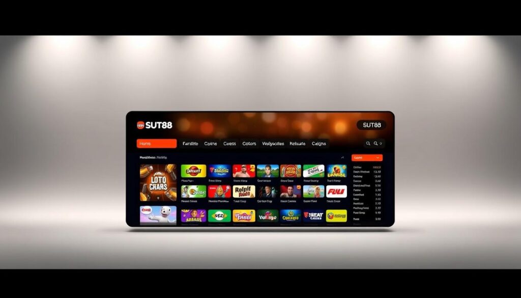 A sleek and modern online gambling platform, SUT88 shines against a minimalist backdrop. The homepage features a clean, elegant design with a prominent display of the company's logo and branding. In the foreground, a user-friendly interface showcases the array of lotto options, inviting players to explore the thrilling world of online lotto betting. The middle ground highlights the intuitive navigation, making it easy for users to access the lotto selection, betting odds, and other key features. In the background, a soft, muted color palette and subtle lighting create a sense of sophistication and professionalism, conveying the reliability and trustworthiness of the SUT88 platform. The overall scene exudes a modern, high-tech atmosphere, reflecting the platform's commitment to providing a seamless and engaging online lotto experience.