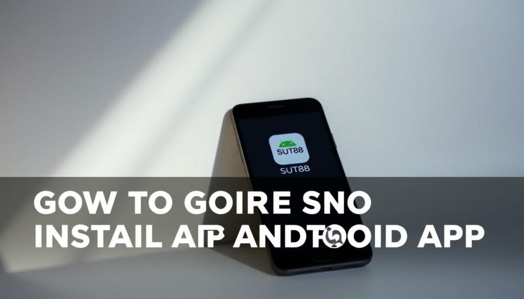 A sleek, modern Android smartphone against a clean, minimalist background. The device's screen displays the SUT88 app icon prominently, inviting the user to download and install the application. Soft, directional lighting casts subtle shadows, emphasizing the phone's elegant design. The composition is balanced, with the smartphone positioned slightly off-center to create visual interest. The overall mood is one of simplicity, accessibility, and technology integration, reflecting the article's focus on guiding users through the SUT88 Android app installation process.