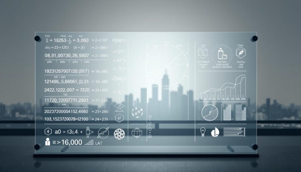 A sleek, modern data visualization of probability calculations for lottery prediction. In the foreground, a transparent display panel shows complex mathematical formulas and statistical curves, illuminated by soft, indirect lighting. The middle ground features stylized icons and infographic elements in a muted color palette, guiding the viewer's eye through the key concepts of probability and chance. In the background, a minimalist city skyline recedes into the distance, underscoring the broader context of lottery systems and gaming. The overall mood is one of analytical precision, technological sophistication, and a sense of the underlying patterns that govern chance-based outcomes.