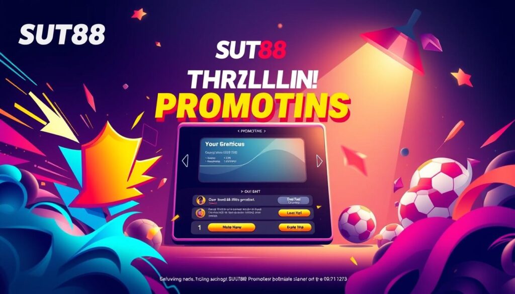 A vibrant, visually striking digital illustration showcasing the enticing promotions and offers of SUT88. In the foreground, a captivating display of eye-catching graphics, bold colors, and dynamic shapes, drawing the viewer's attention. The middle ground features a sleek, modern interface with prominent call-to-action buttons, inviting the audience to explore the promotional details. In the background, a subtle, yet stylish gradient or pattern creates a sense of depth and sophistication. The overall composition is balanced, with a focus on creating a sense of excitement and anticipation around the SUT88 promotional campaign. Lighting is soft and directional, adding depth and dimension to the scene. The tone is vibrant, engaging, and reflects the allure of the SUT88 offerings.