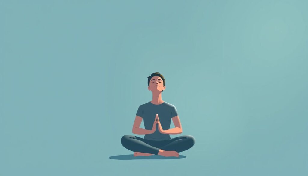 a serene, minimalist illustration of the psychological benefits of emotional control in sports betting. a calm, reflective person sits cross-legged, eyes closed, hands in a meditative pose, bathed in soft, diffused lighting. the background is a simple, soothing palette of muted blues and greens, conveying a sense of tranquility and inner focus. the scene evokes a state of mental clarity, composure, and self-awareness - the key elements of effective emotional regulation in the high-stakes world of sports wagering.
